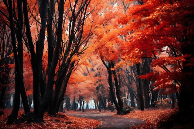 Un sentiero fiancheggiato da alberi d'autunno