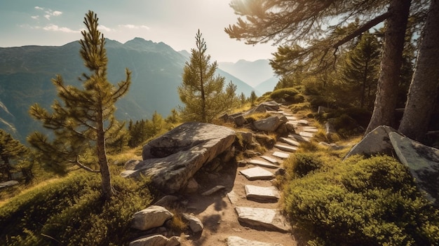 Un sentiero in montagna con la scritta "percorso".