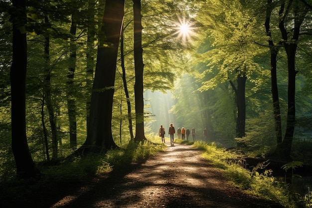 Un sentiero nel bosco con una coppia che lo percorre