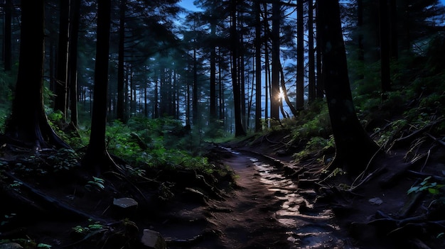 Un sentiero nel bosco di notte