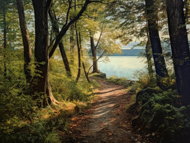 Un sentiero nel bosco in riva al lago