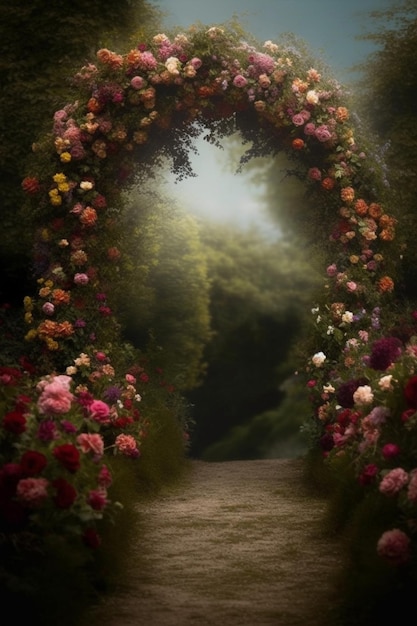 Un sentiero nella foresta con fiori