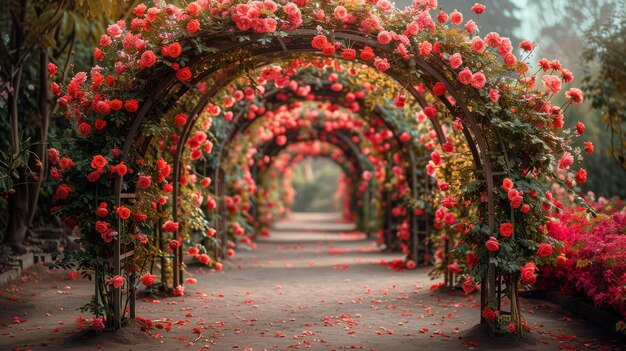 Un sentiero sereno fiancheggiato da fiori rosa