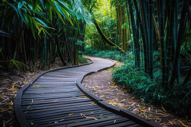 un sentiero tortuoso attraverso una serena foresta di bambù