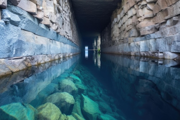 Un serbatoio sotterraneo pieno di acqua blu limpida