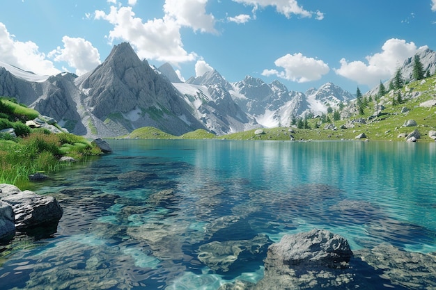 Un sereno lago alpino con acque cristalline