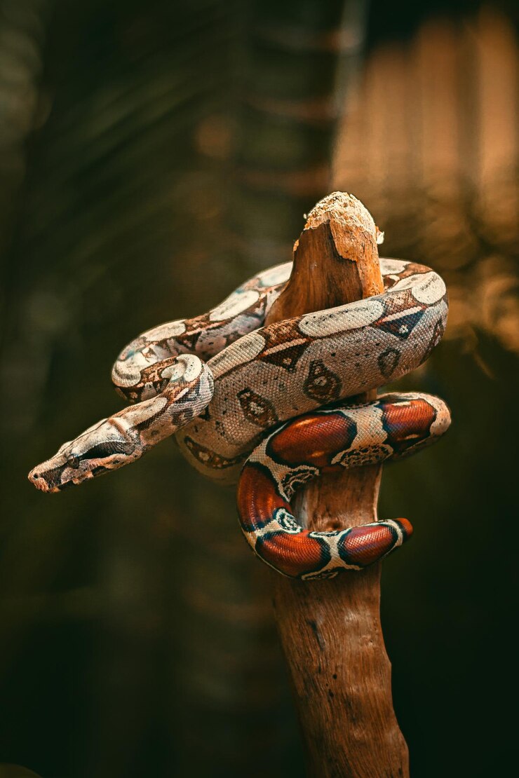 Foto un serpente avvolto attorno a un bastone con sopra la parola boa