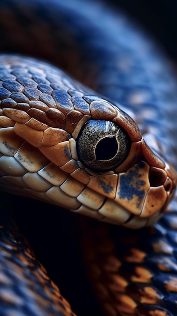 Un serpente blu con un serpente blu in cima