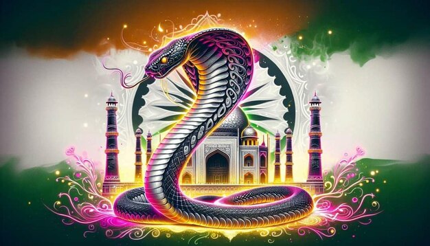 un serpente con uno sfondo colorato con un serpente nero su di esso