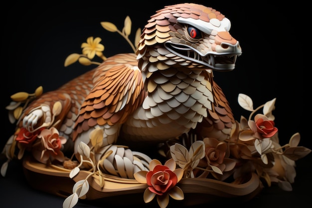 Un serpente d'arte digitale realizzato da carte in quilling illustrativo in stile kirigami