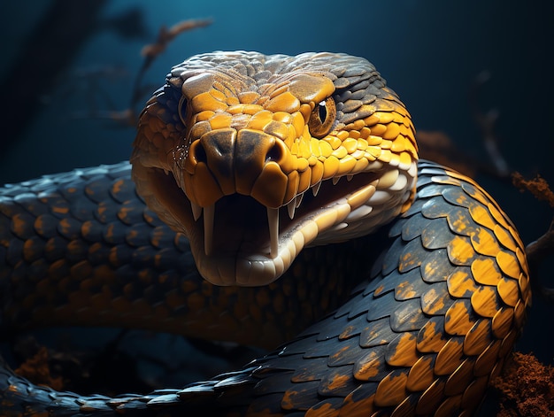 un serpente giallo e nero con denti affilati