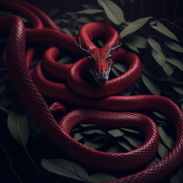 Un serpente rosso con una testa verde e una rossa