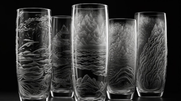 Un set di bicchieri con montagne in cima