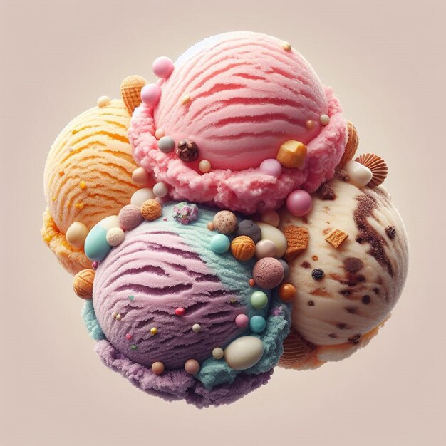 Un set di ciotole di gelato con sapori diversi un set di ciocche di gelato with different flavors