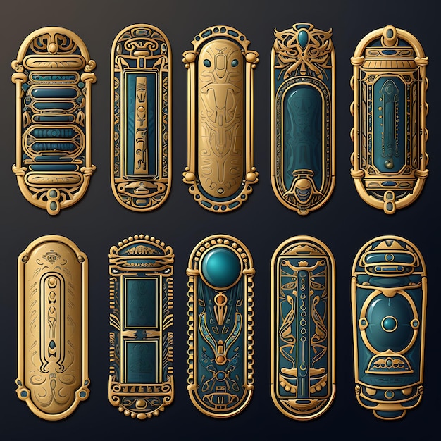 Un set di faraoni egizi Cartouche Design Cartouche Shape Gold Embo Flat 2D Creative Clipart