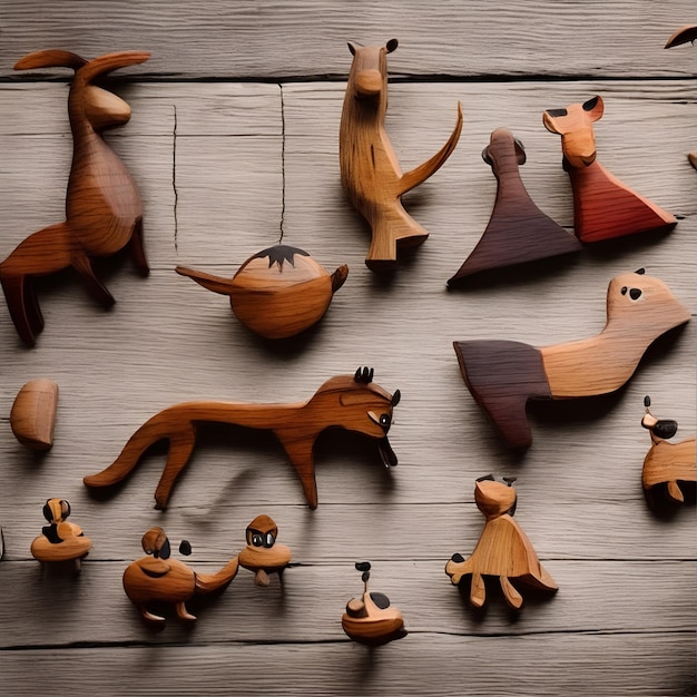 Un set di figurine di animali in legno 1