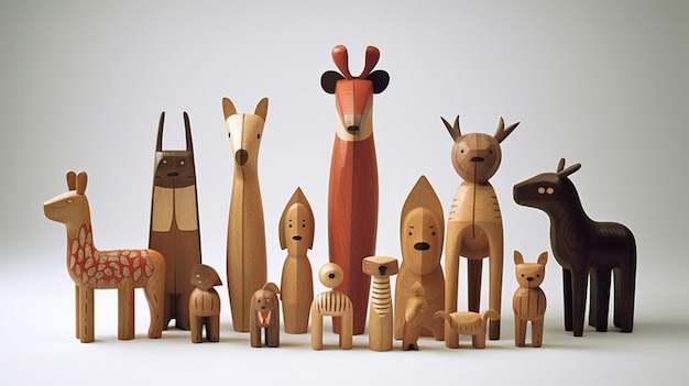 Un set di figurine di animali in legno
