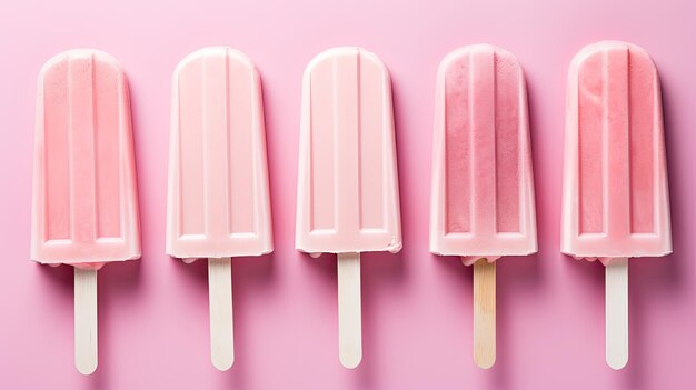 Un set di gelati rossi e rosa su un bastone su uno sfondo rosa un dolce regalo illuminante