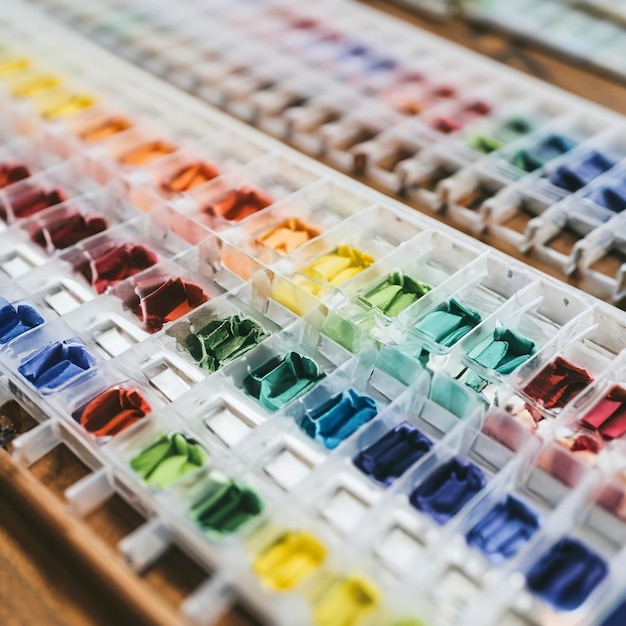 Un set di gouache colorate per dipingere con i numeri colori pastello disegnando su tela
