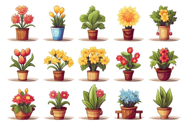 Un set di icone di fiori in vaso per il sito web del negozio di fiori e per altri usi