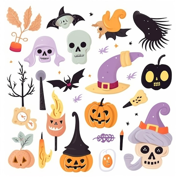 Un set di icone di Halloween con vari tipi di decorazioni ai generative