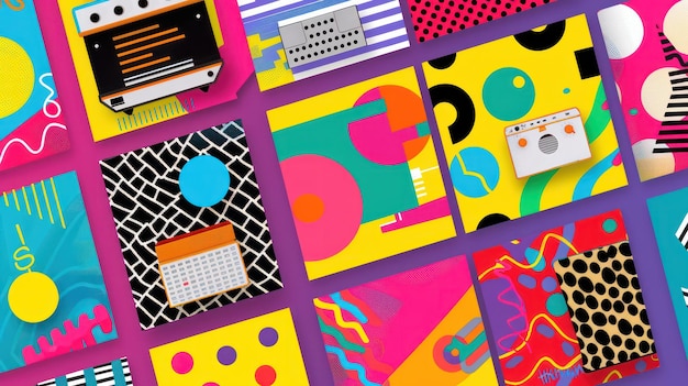 Un set di modelli pop art degli anni'80 che copiano lo spazio delle clip
