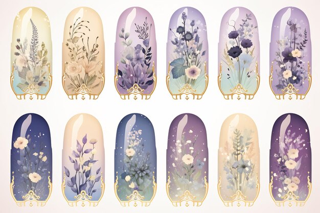 un set di nail art con fiori e la scritta primavera