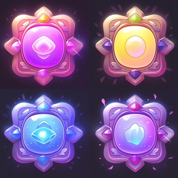 un set di quattro icone di colore diverso con un'intelligenza artificiale centrale luminosa