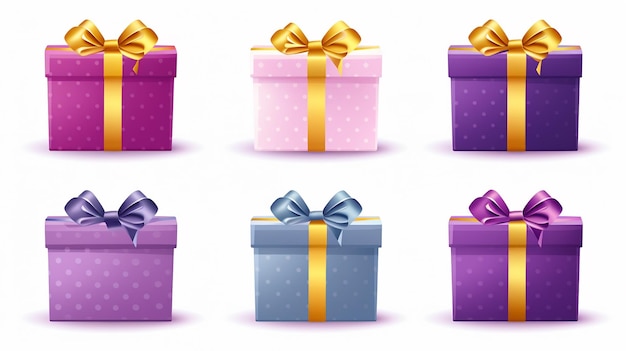 Un set di scatole regalo regali di vacanza isolati su bianco