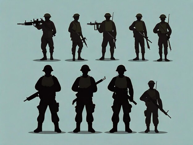 Un set di soldati a silhouette nera