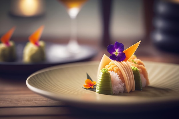 Un set di sushi Nigiri su un piatto di lusso Cibo tradizionale giapponese