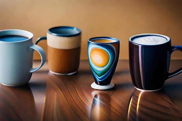 Un set di tazze da caffè con la scritta "caffè" sul fondo.