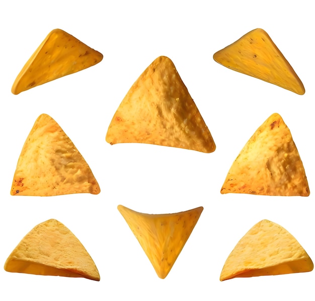Un set di tortilla chips gialle con un triangolo tagliato al centro.