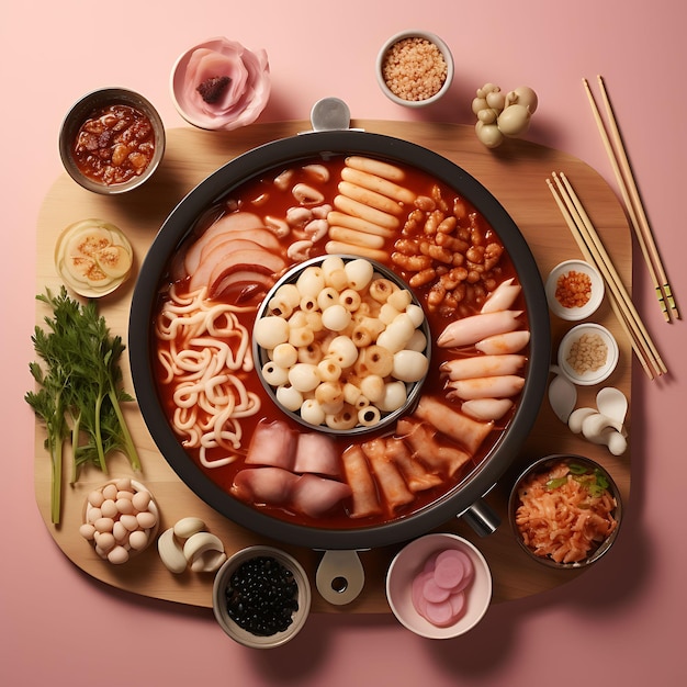 Un set di Tteokbokki coreani Stand stufa portatile Tteok bokki piastre Woo sfondo idee di decorazione arte