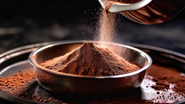 Un setaccio con polvere di cacao AI generato