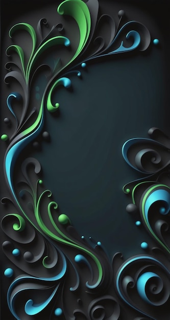 un sfondo nero con un vortice verde e blu e uno sfondo nero
