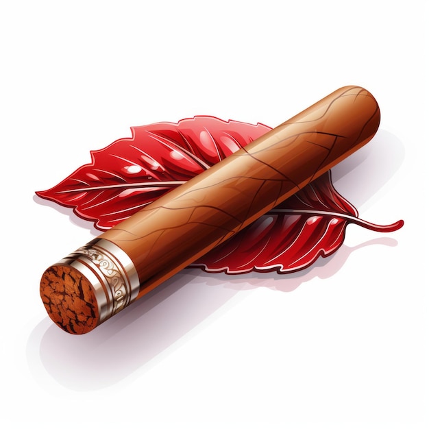 Un sigaro con sopra una foglia rossa