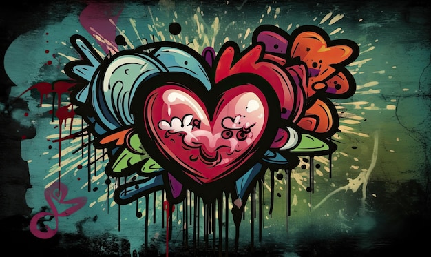 Un simbolo del cuore porta amore all'arte dei graffiti Creazione utilizzando strumenti di intelligenza artificiale generativa