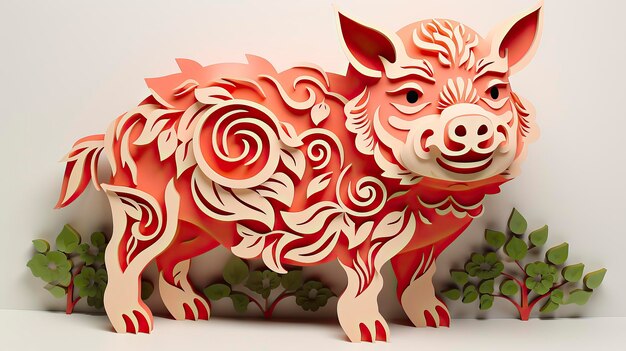 un simbolo di maiale pende attorno al simbolo dello zodiaco cinese nella celebrazione del Capodanno cinese