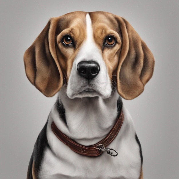 Un simpatico cane beagle con sfondo grigio pulito