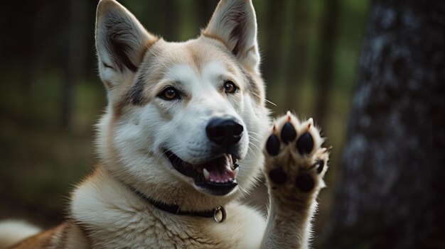 Un simpatico cane che fa il cinque