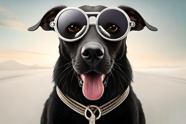 Un simpatico cane che indossa occhiali da sole