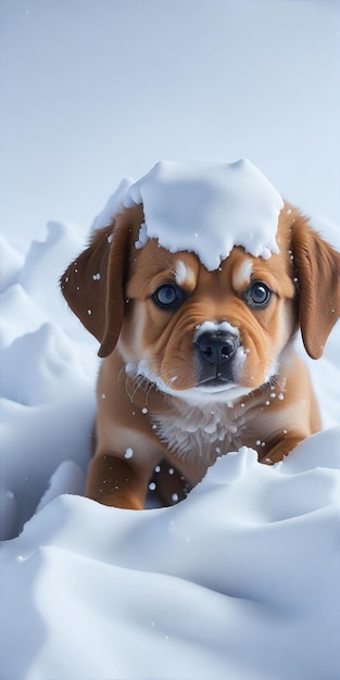 un simpatico cane nel paesaggio innevato