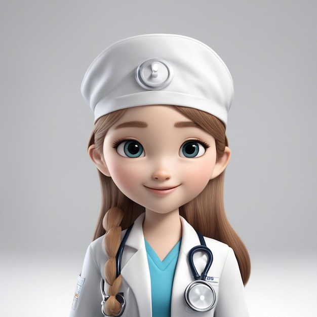 un simpatico cartone animato 3d ragazza ware medico panno amichevole dottoressa illustrazione