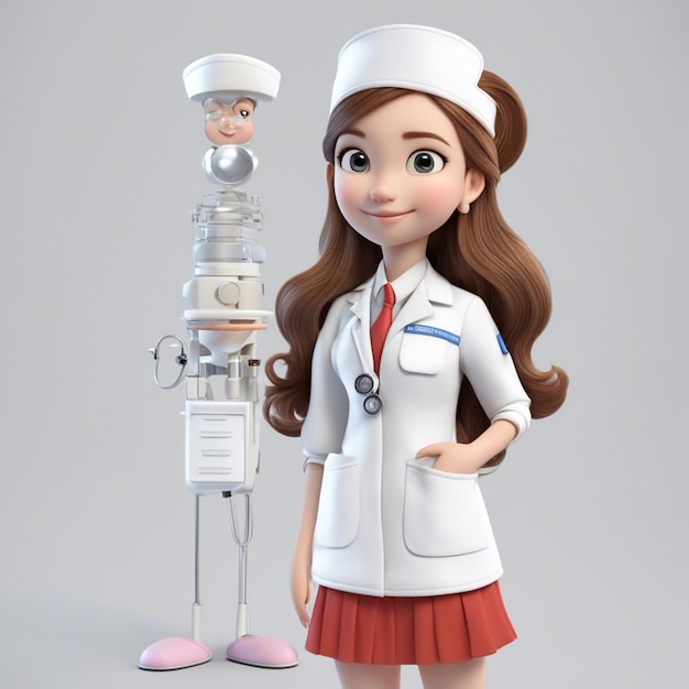 un simpatico cartone animato 3d ragazza ware medico panno amichevole dottoressa illustrazione