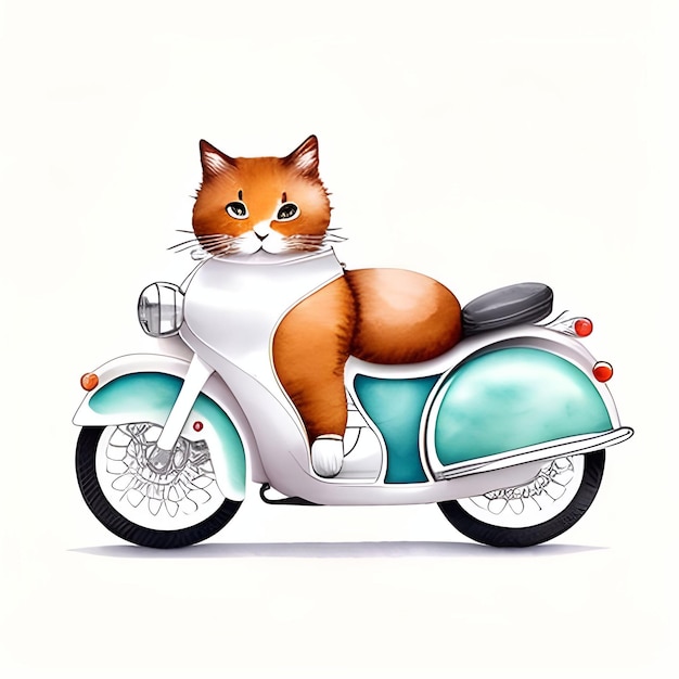 Un simpatico casco da gatto grasso che guida uno schizzo ad acquerello per moto Illustrazione ai generativa in stile grunge