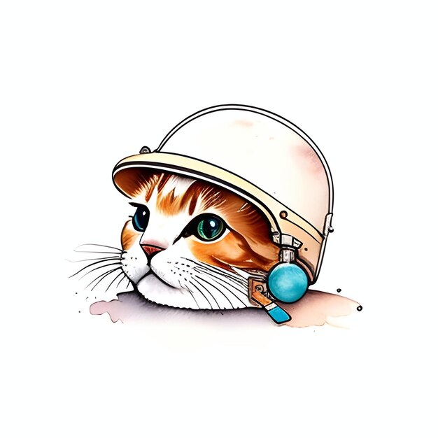 Un simpatico casco da gatto grasso che guida uno schizzo ad acquerello per moto Illustrazione ai generativa in stile grunge