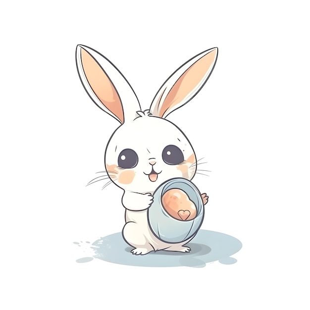 Un simpatico coniglietto con un cesto di uova di Pasqua.