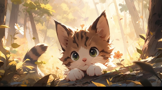 un simpatico gattino nella foresta