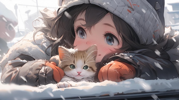 un simpatico gattino nella neve